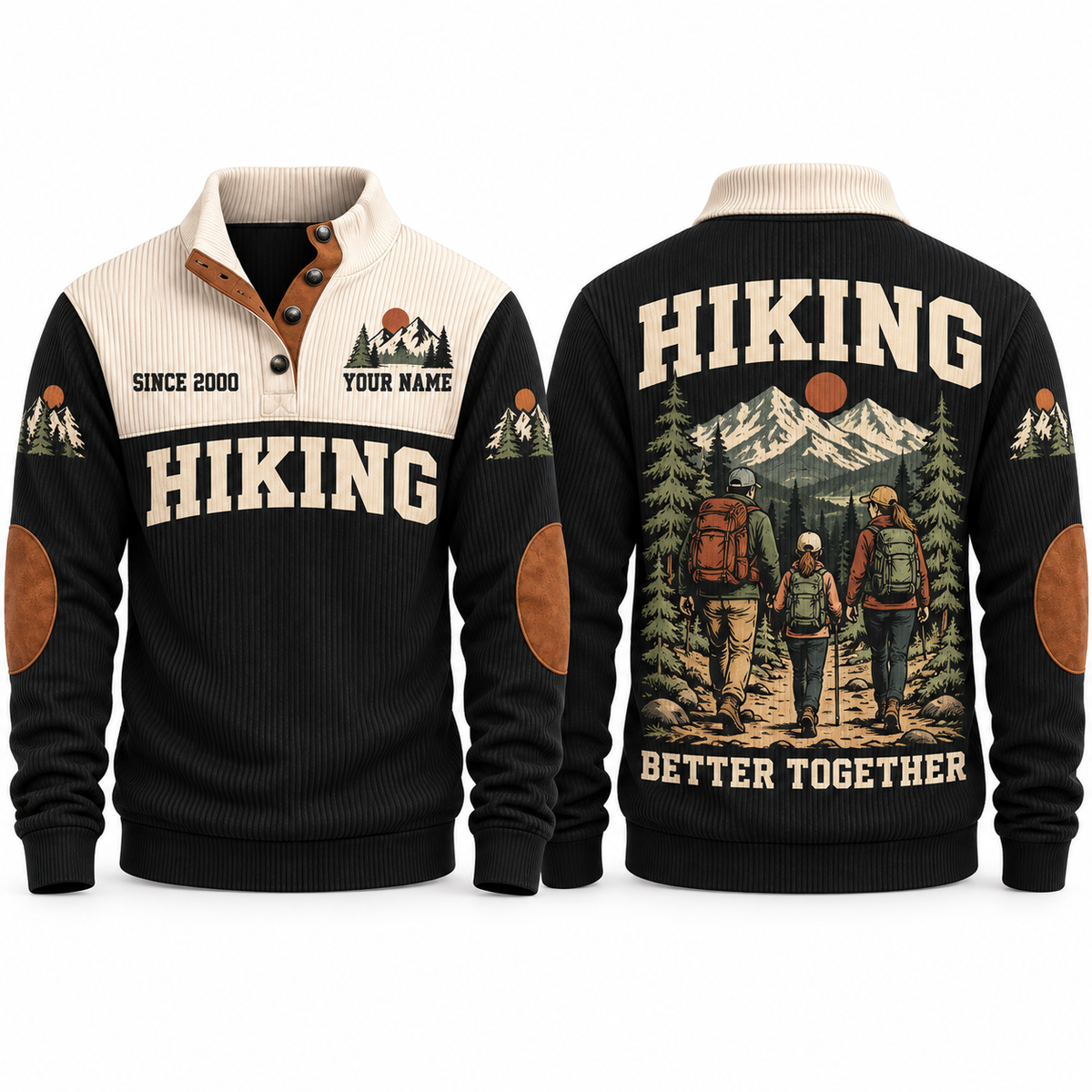 Better Together – Black hiking sports sweatshirt with flat printed artwork