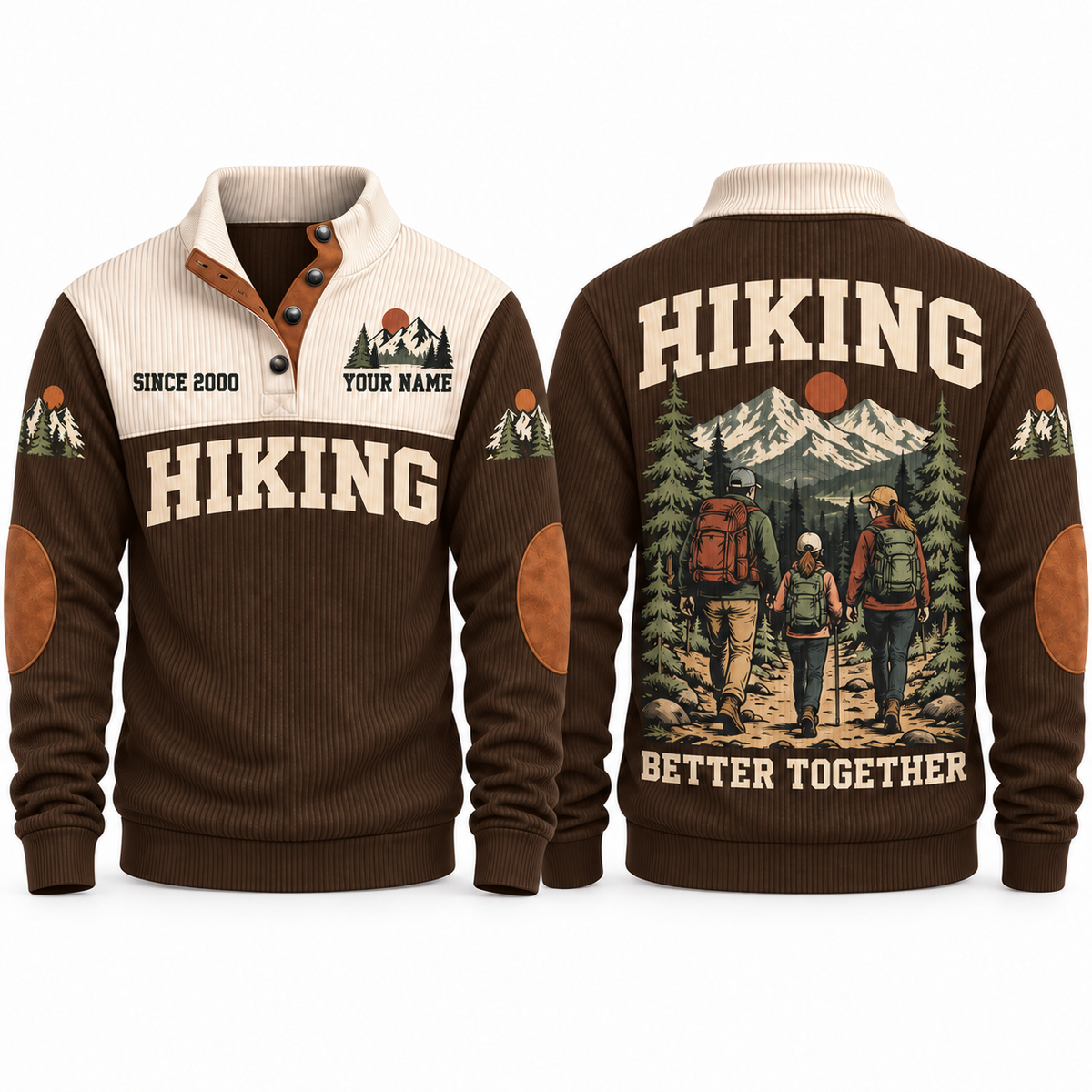 Better Together – Brown hiking sports sweatshirt with flat printed artwork