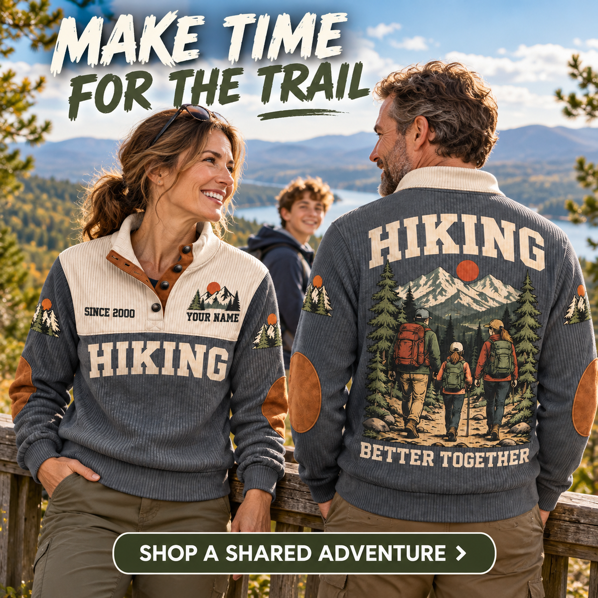 Better Together | Hiking Personalized Sports Sweatshirt lifestyle mockup in Grey