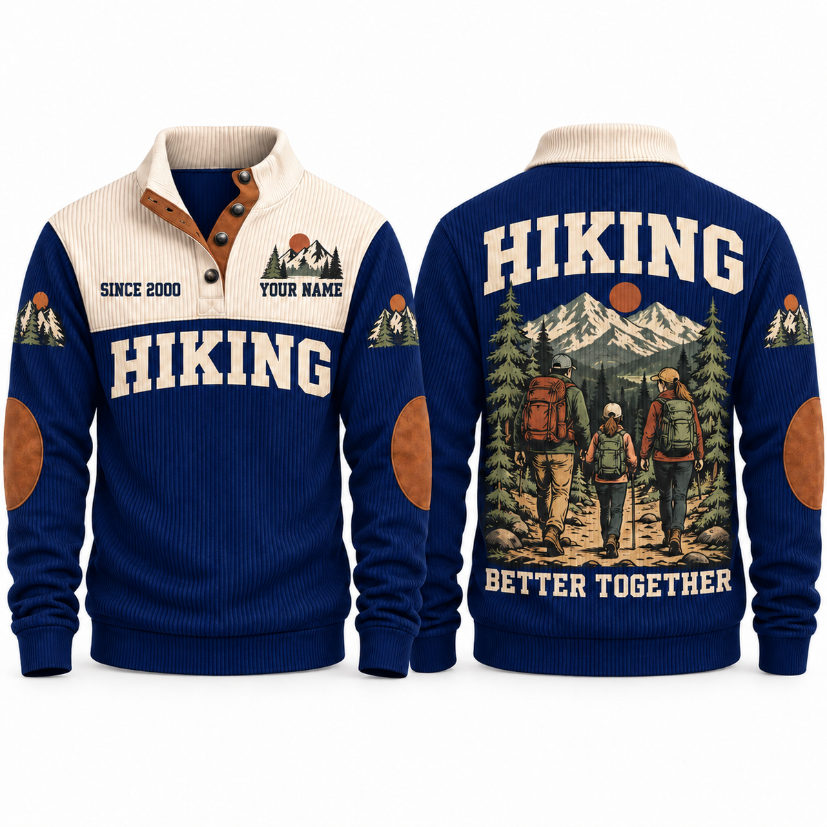 Better Together – Navy hiking sports sweatshirt with flat printed artwork