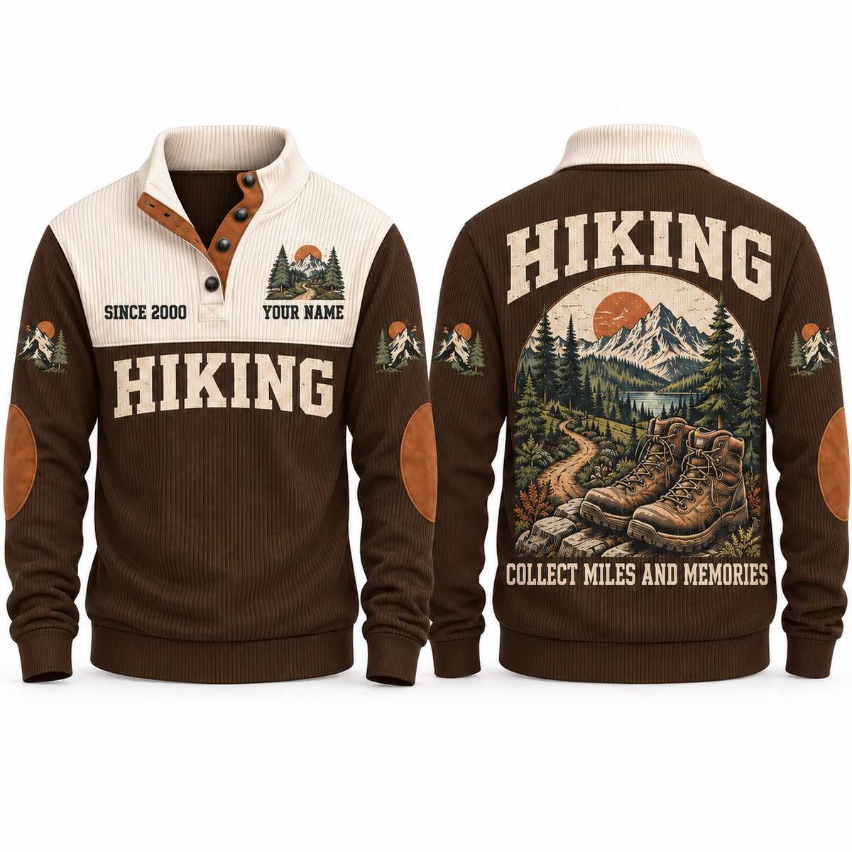 Collect Miles and Memories personalized hiking Sports Sweatshirt in Brown