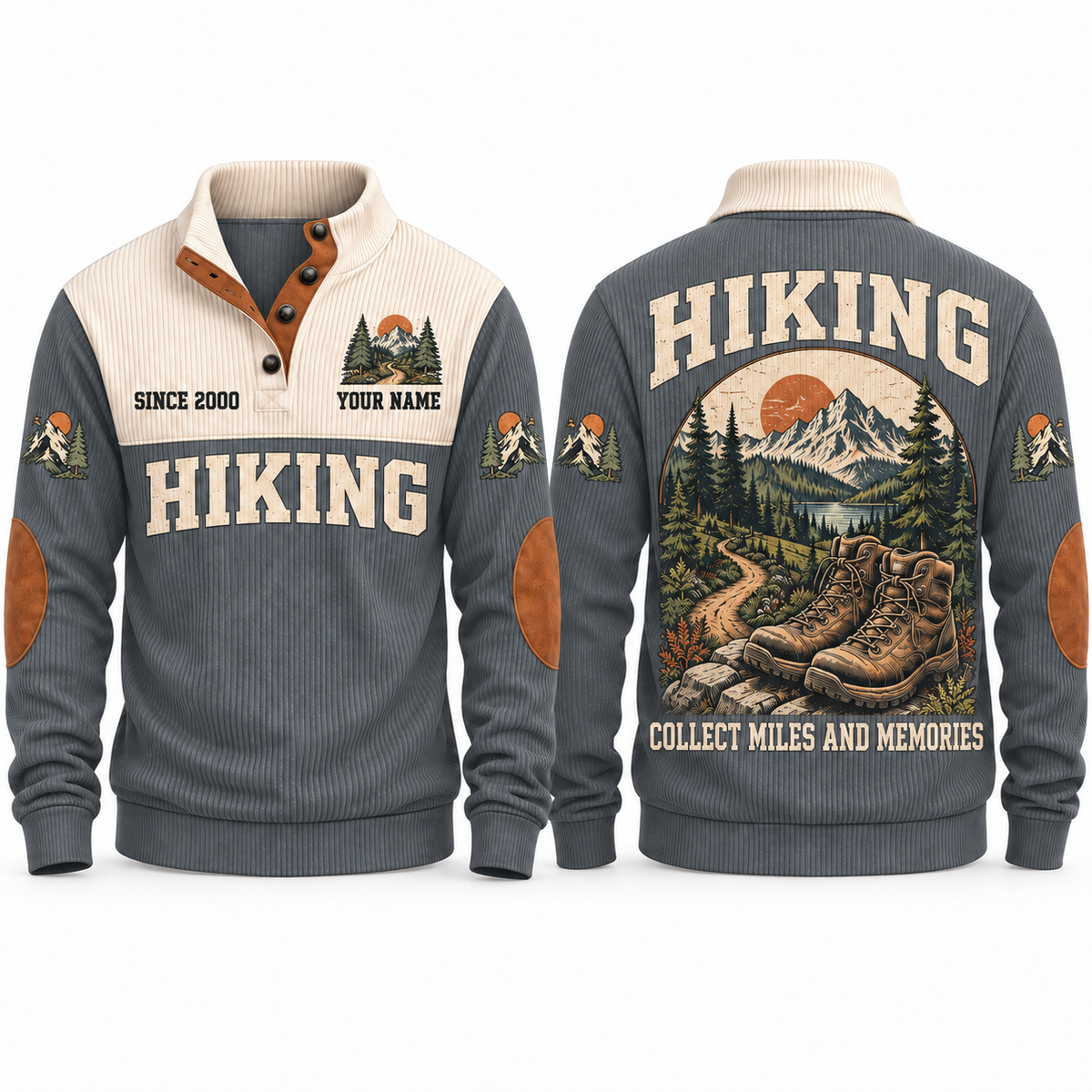 Collect Miles and Memories personalized hiking Sports Sweatshirt in Grey