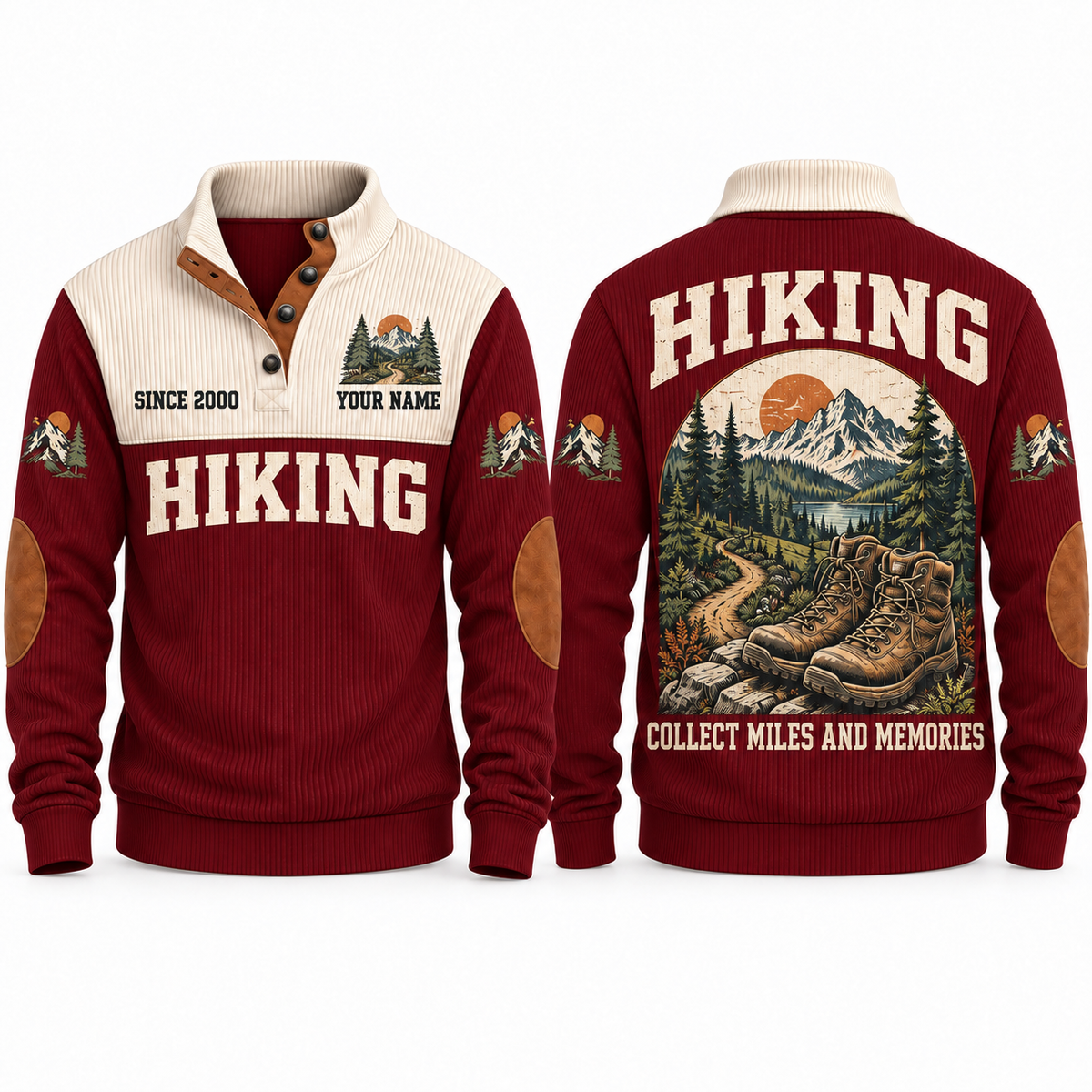 Collect Miles and Memories personalized hiking Sports Sweatshirt in Jujube Red