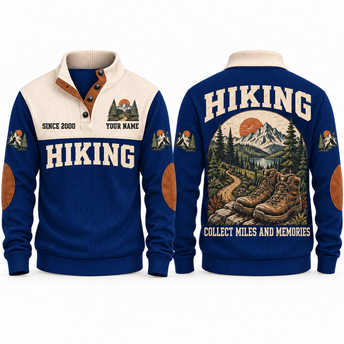 Collect Miles and Memories personalized hiking Sports Sweatshirt in Navy