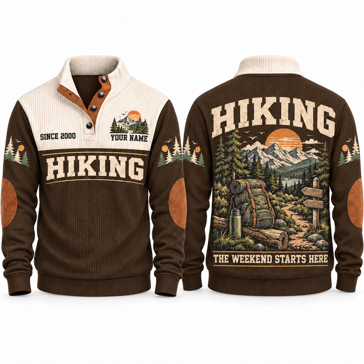 The Weekend Starts Here personalized hiking Sports Sweatshirt in Brown