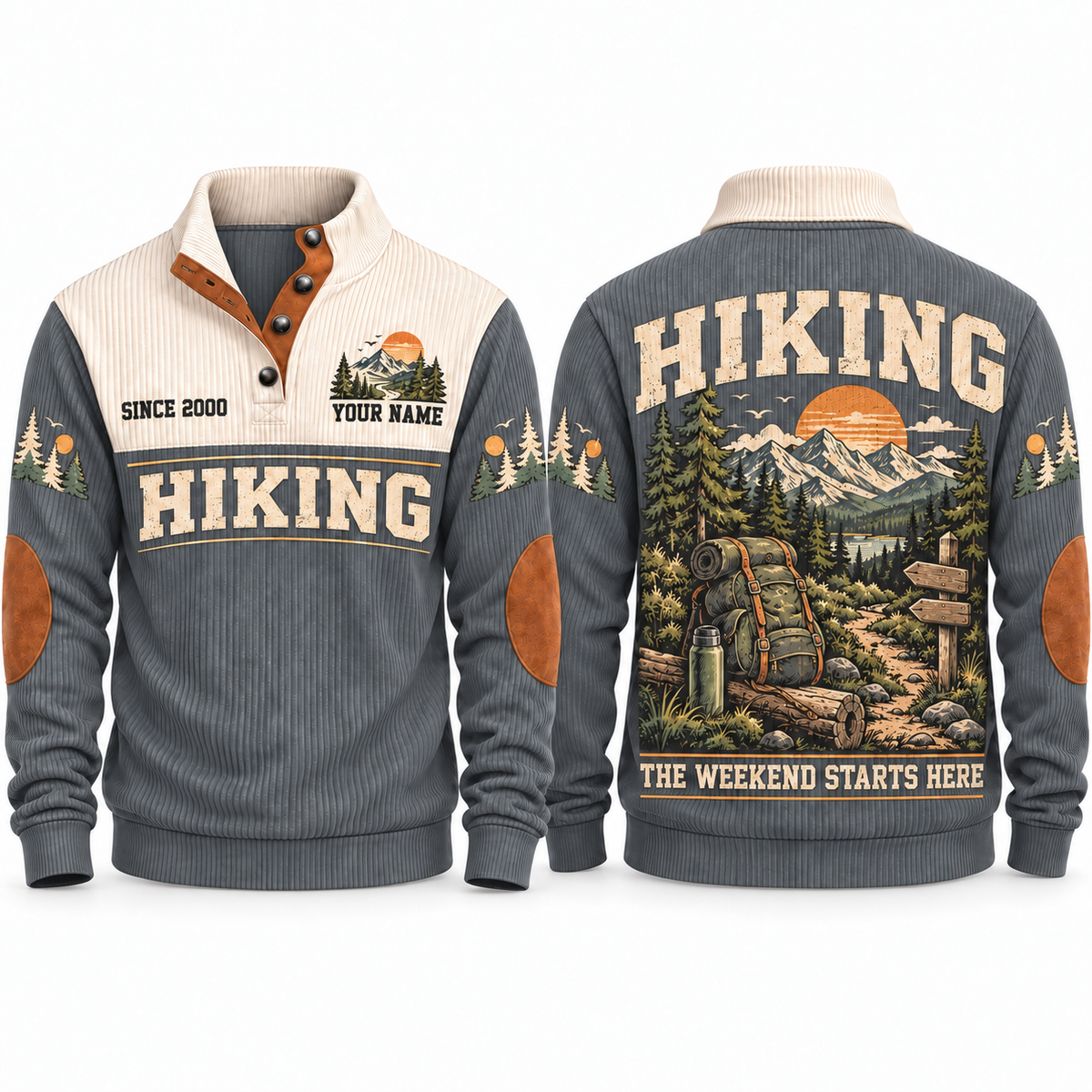 The Weekend Starts Here personalized hiking Sports Sweatshirt in Grey