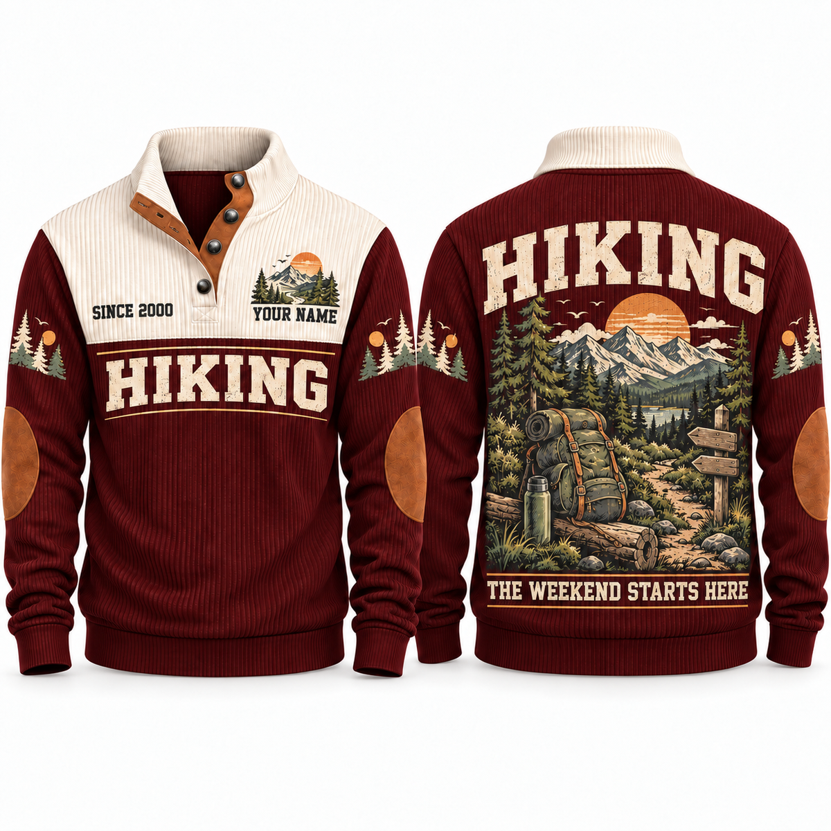 The Weekend Starts Here personalized hiking Sports Sweatshirt in Jujube Red