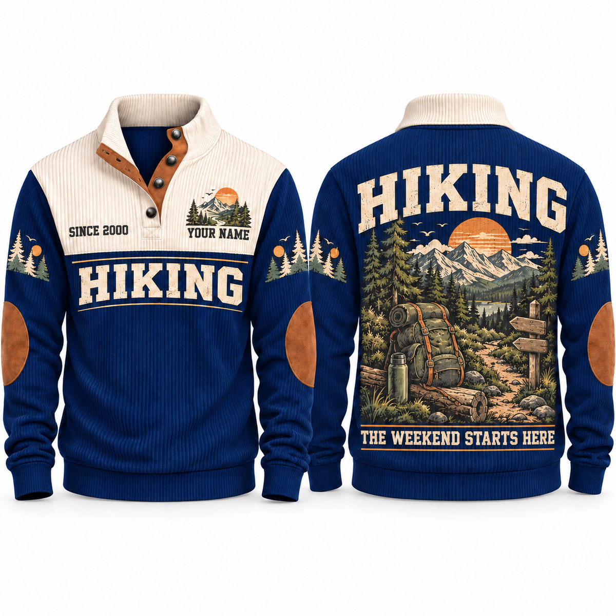 The Weekend Starts Here personalized hiking Sports Sweatshirt in Navy