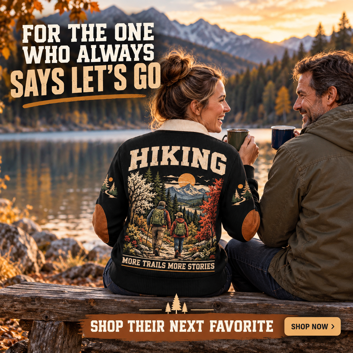 More Trails More Stories | Hiking Personalized Sports Sweatshirt lifestyle mockup in Black