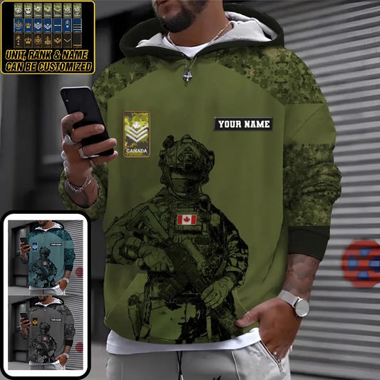 Personalized Canadian Soldier/ Veteran Camo With Name And Rank Hoodie 3D Printed -0512230001