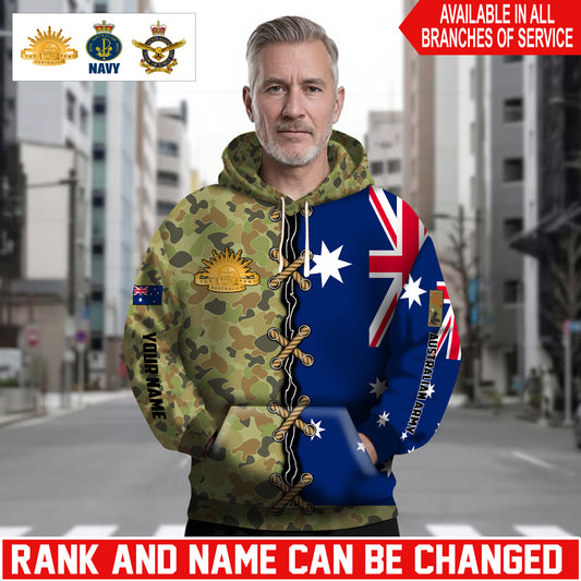 Personalized Australia Soldier/Veteran Camo with Name and Rank Hoodie Sweater All Over Printed - 1762473601
