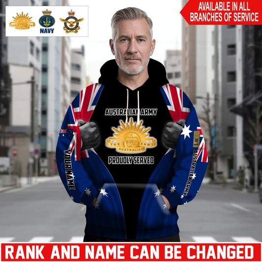 Personalized Australia Soldier/Veteran Camo with Name and Rank Hoodie Sweater All Over Printed - 1762473602