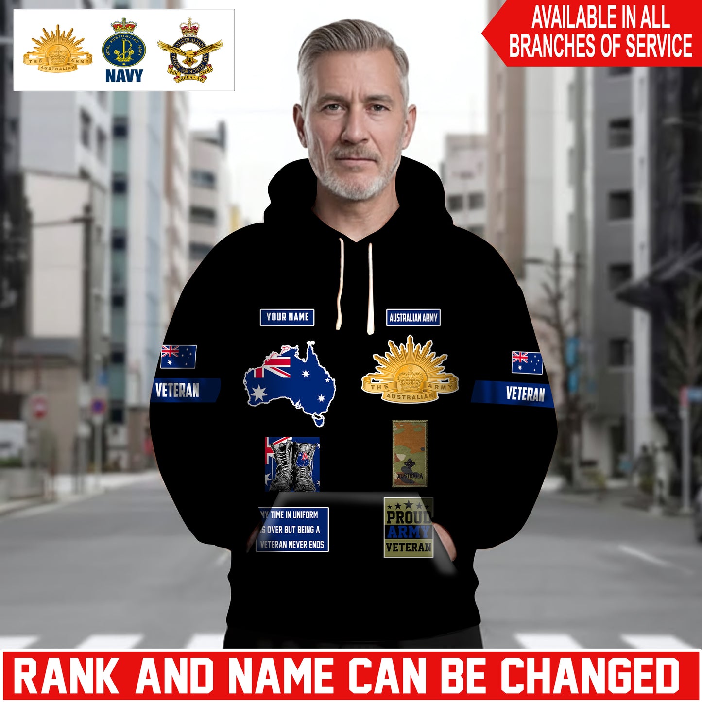 Personalized Australia Soldier/Veteran Camo with Name and Rank Hoodie Sweater All Over Printed - 1762473604