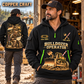Bulldozer Operator Copper Craft Quarter-Zip Hoodie in Black, worn by an adult male model, preserving the current niche artwork, sample name and year, and hooded quarter-zip garment details.