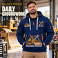 Bulldozer Operator Daily Groundwork Quarter-Zip Hoodie in Navy, worn by an adult male model, preserving the current niche artwork, sample name and year, and hooded quarter-zip garment details.