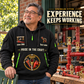 Sprinkler Fitter Experience Keeps Working Quarter-Zip Hoodie in Black, worn by an adult male model, preserving the current niche artwork, sample name and year, and hooded quarter-zip garment details.