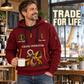 Crane Operator Trade For Life Quarter-Zip Hoodie in Wine Red, worn by an adult male model, preserving the current niche artwork, sample name and year, and hooded quarter-zip garment details.