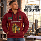 Ironworker Built For The Everyday Quarter-Zip Hoodie in Wine Red, worn by an adult male model, preserving the current niche artwork, sample name and year, and hooded quarter-zip garment details.