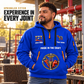 Sprinkler Fitter Hands That Power Quarter-Zip Hoodie in Blue, worn by an adult male model, preserving the current niche artwork, sample name and year, and hooded quarter-zip garment details.