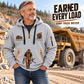 Dump Truck Driver Earned Every Load Quarter-Zip Hoodie in Light Grey, worn by an adult male model, preserving the current niche artwork, sample name and year, and hooded quarter-zip garment details.