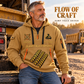 Dump Truck Driver Flow of Craft Quarter-Zip Hoodie in Khaki, worn by an adult male model, preserving the current niche artwork, sample name and year, and hooded quarter-zip garment details.