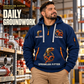 Sprinkler Fitter Daily Groundwork Quarter-Zip Hoodie in Navy, worn by an adult male model, preserving the current niche artwork, sample name and year, and hooded quarter-zip garment details.
