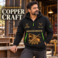 Ironworker Copper Craft Quarter-Zip Hoodie in Black, worn by an adult male model, preserving the current niche artwork, sample name and year, and hooded quarter-zip garment details.
