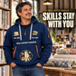 Wallpaper Hanger Skills Stay With You Quarter-Zip Hoodie in Navy, worn by an adult male model, preserving the current niche artwork, sample name and year, and hooded quarter-zip garment details.