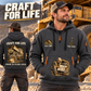Dump Truck Driver Craft For Life Quarter-Zip Hoodie in Gray, worn by an adult male model, preserving the current niche artwork, sample name and year, and hooded quarter-zip garment details.