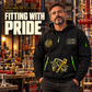 Sprinkler Fitter Fitting With Pride Quarter-Zip Hoodie in Black, worn by an adult male model, preserving the current niche artwork, sample name and year, and hooded quarter-zip garment details.