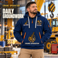 Crane Operator Daily Groundwork Quarter-Zip Hoodie in Navy, worn by an adult male model, preserving the current niche artwork, sample name and year, and hooded quarter-zip garment details.