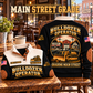Bulldozer Operator Main Street Grade Sports Sweatshirt in Black, source-faithful front and back garment artwork in a polished cafe chair back and folded front composition, original sample name and year retained.
