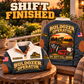 Bulldozer Operator Shift Finished Sports Sweatshirt in Grey, source-faithful front and back garment artwork in a polished porch chair back and folded front composition, original sample name and year retained.