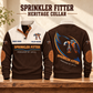 Sprinkler Fitter Heritage Collar Sports Sweatshirt in Brown, source-faithful front and back garment artwork in a polished studio pair composition, original sample name and year retained.