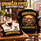 Sprinkler Fitter Main Street Flow Sports Sweatshirt in Black, source-faithful front and back garment artwork in a polished cafe chair back and folded front composition, original sample name and year retained.