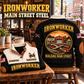 Ironworker Main Street Steel Sports Sweatshirt in Black, source-faithful garment artwork in a polished cafe chair back and folded front composition, original sample name and year retained.