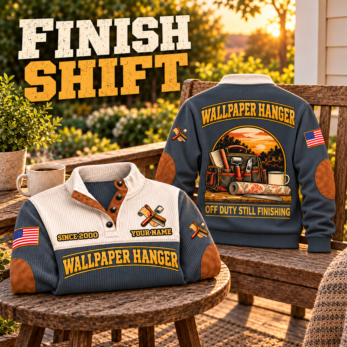 Wallpaper Hanger Finish Shift Sports Sweatshirt in Grey, source-faithful garment artwork in a polished porch chair back and folded front composition, original sample name and year retained.