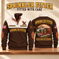 Sprinkler Fitter Fitted With Care Sports Sweatshirt in Brown, source-faithful front and back garment artwork in a polished studio front and back composition, original sample name and year retained.
