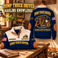 Dump Truck Driver Hauling Knowledge Sports Sweatshirt in Navy, source-faithful garment artwork in a polished hook back and folded front composition, original sample name and year retained.