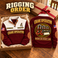 Crane Operator Rigging Order Sports Sweatshirt in Jujube Red, source-faithful garment artwork in a polished gift box front and back composition, original sample name and year retained.