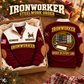Ironworker Steelwork Order Sports Sweatshirt in Jujube Red, source-faithful garment artwork in a polished gift box front and back composition, original sample name and year retained.