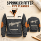 Sprinkler Fitter Pipe Planner Sports Sweatshirt in Grey, source-faithful front and back garment artwork in a polished plan flatlay back and folded front composition, original sample name and year retained.