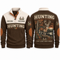 First Light. Quiet Woods. personalized hunting sports sweatshirt in Brown, front and back with flat printed artwork