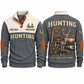 First Light. Quiet Woods. personalized hunting sports sweatshirt in Grey, front and back with flat printed artwork