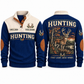 First Light. Quiet Woods. personalized hunting sports sweatshirt in Navy, front and back with flat printed artwork