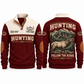 Follow the Ridge personalized hunting sports sweatshirt in Jujube Red, front and back with flat printed artwork