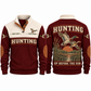 Up Before the Sun personalized hunting sports sweatshirt in Jujube Red, front and back with flat printed artwork