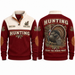 Hear the Woods Wake personalized hunting sports sweatshirt in Jujube Red, front and back with flat printed artwork