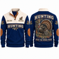 Hear the Woods Wake personalized hunting sports sweatshirt in Navy, front and back with flat printed artwork