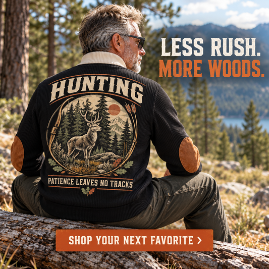 Patience Leaves No Tracks | Hunting Personalized Sports Sweatshirt lifestyle mockup in Black